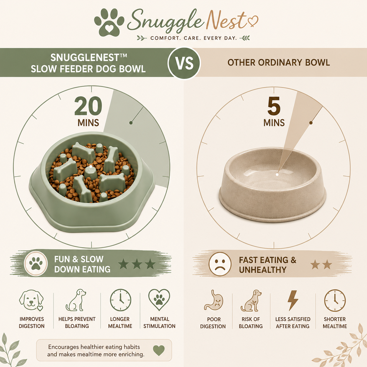 SnuggleNest™ Slow Feeder Bowl | Healthy Mealtime for Happy Pups