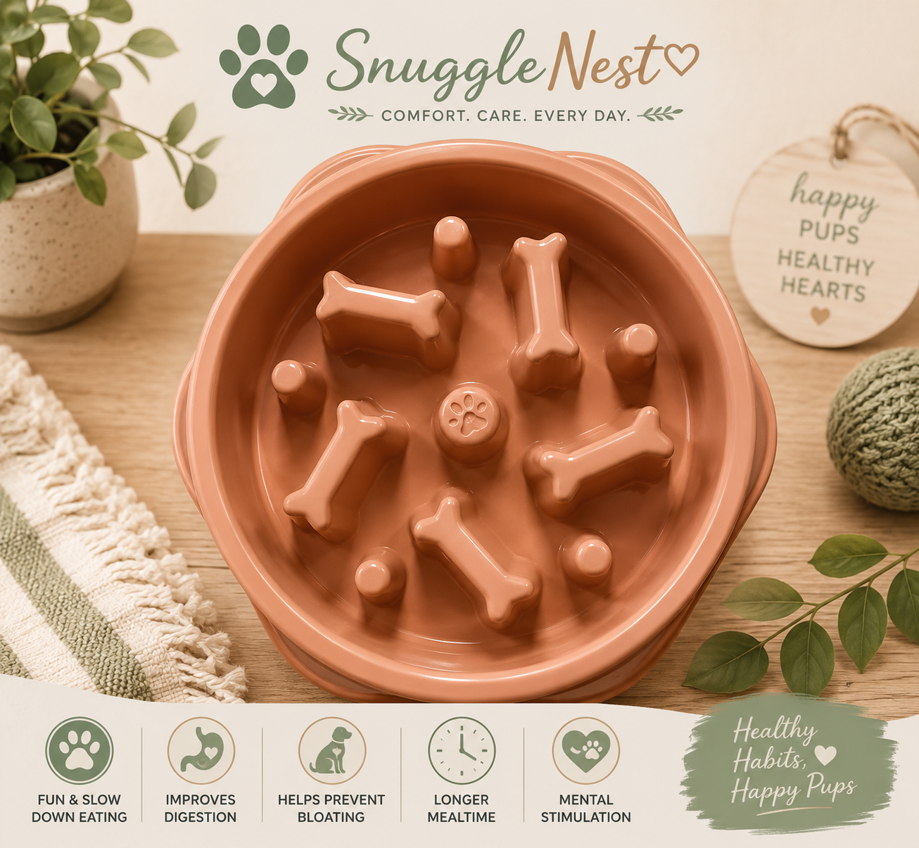 SnuggleNest™ Slow Feeder Bowl | Healthy Mealtime for Happy Pups